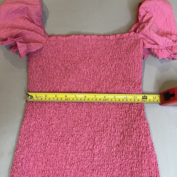 Zara Pink Size Medium Textured Weave Ruffled Ruched Bodycon Mini Lined Dress - Picture 7 of 7